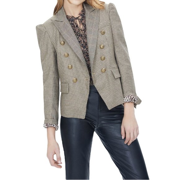 Generation Love Blazer Womens Jacket Plaid Double-Breasted Long Sleeve Brown